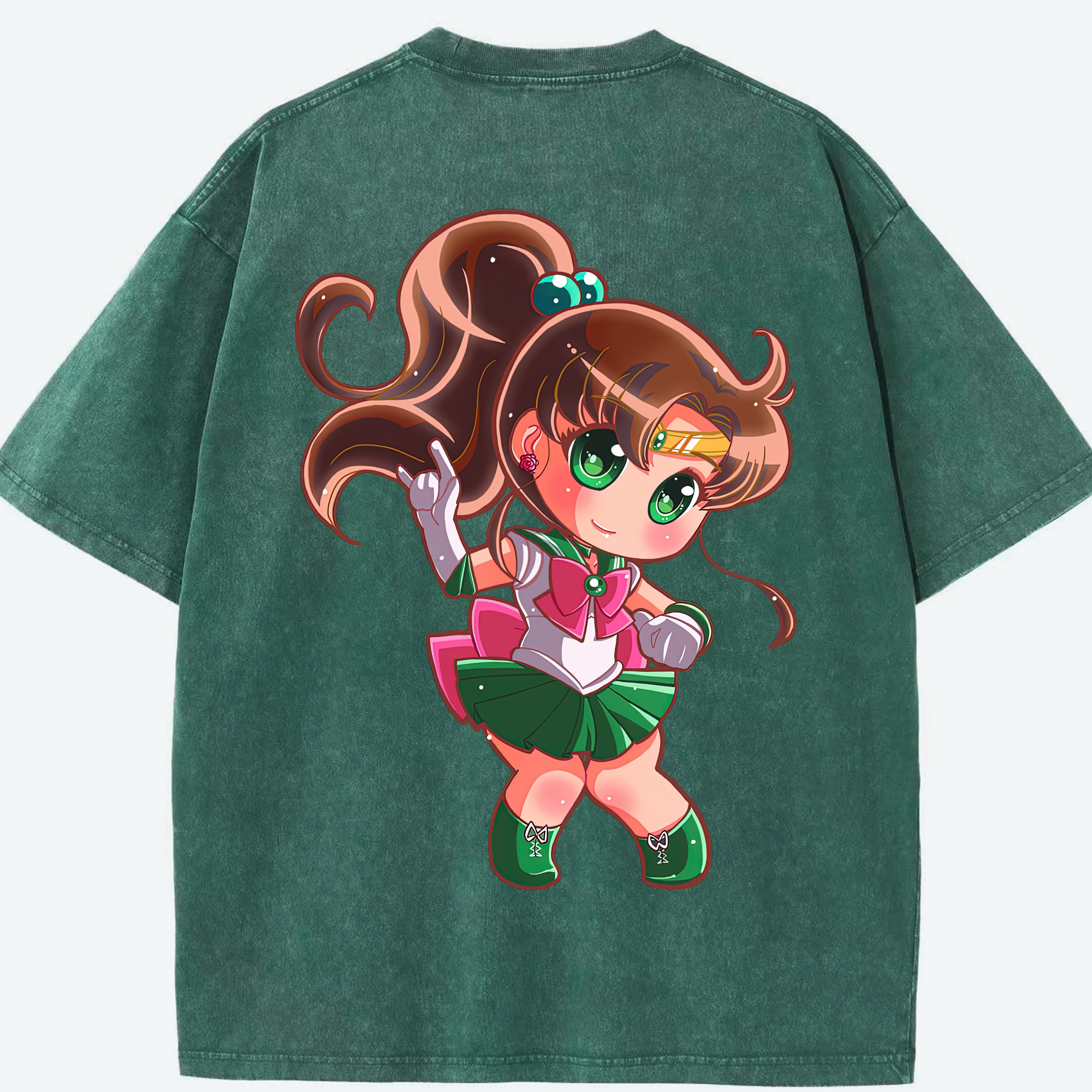 （画像用） 美少女戦士セーラームーン 木野 まこと きの まこと Sailor Moon Kino Makoto （セーラージュピター；Sailor Jupiter） 綿100% ヴィンテージ風 半袖Tシャツ（背面プリント）